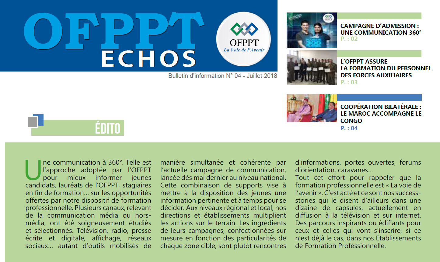 OFPPT Echos No. 04 - July 2018